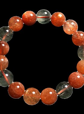 天然白水体共生阿鲁沙水晶金草莓晶手链太阳长石手串绿柱石日光石