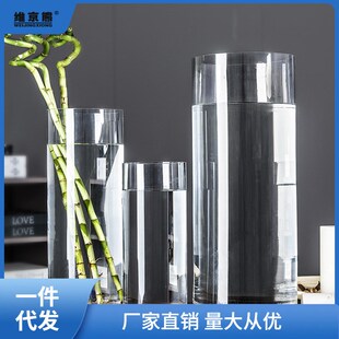 特大号花瓶简约玻璃透明落地摆件客厅餐桌水竹富贵竹干花插花链衡