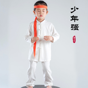 兒童太極服男女棉l麻中國風武術表演春夏秋季 漢 太極拳練功服唐裝
