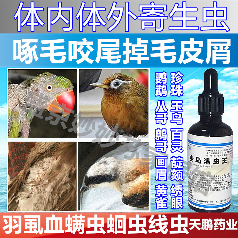 鸟类画眉虎皮g牡丹玄风鹦鹉八哥鹩哥体内体外寄生虫驱虫咬毛啄羽