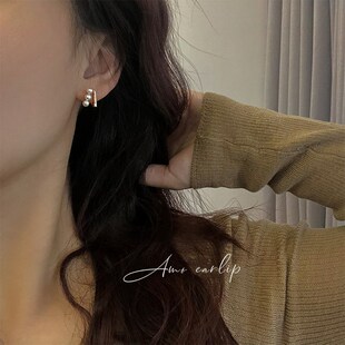 法式几何珍珠耳夹女无耳洞小众设计高级蚊香盘夏季耳饰2024年新款