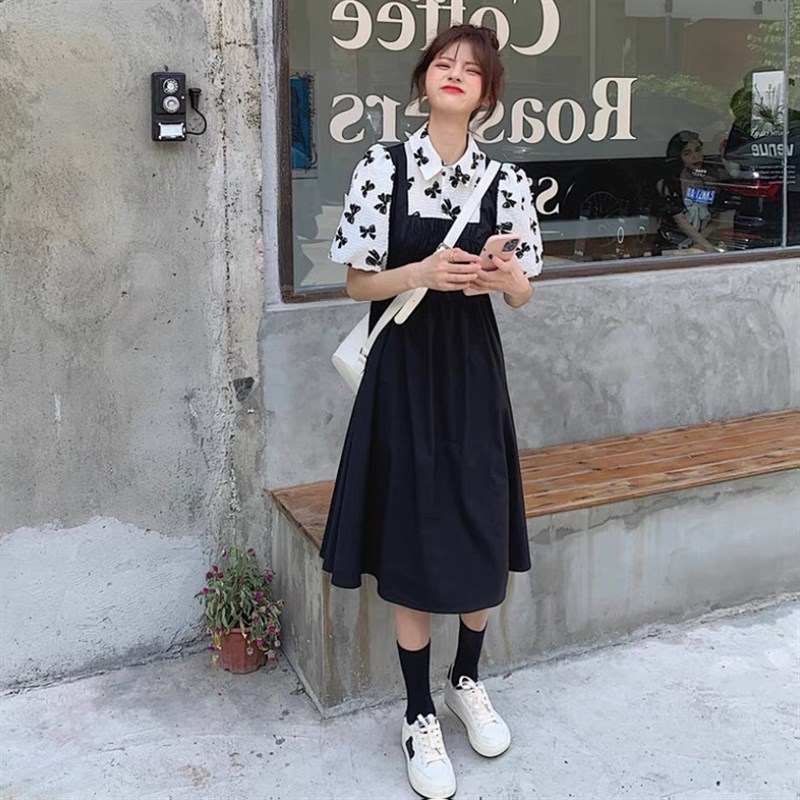 法式洋气设计感中长款夏季新款怀孕遮肚子显瘦假两件孕妇连衣裙女