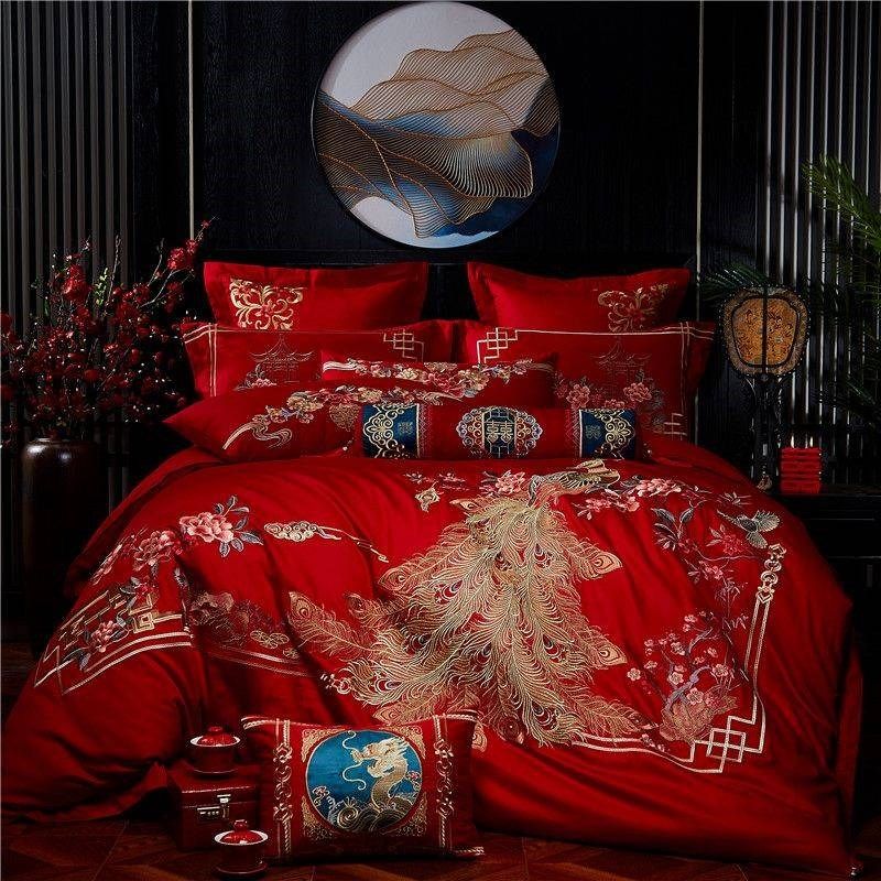 结婚四件套新婚床上用品大红色婚庆床品六件套刺绣婚嫁喜被嫁妆,床上用品,婚庆床品套件,淘宝优惠券,粉丝福利购,淘宝优惠卷