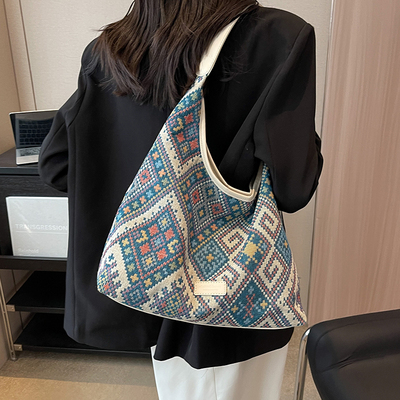 日本ZD帆布包包女大容量新款夏百搭单肩包质感编织通勤水桶托特包