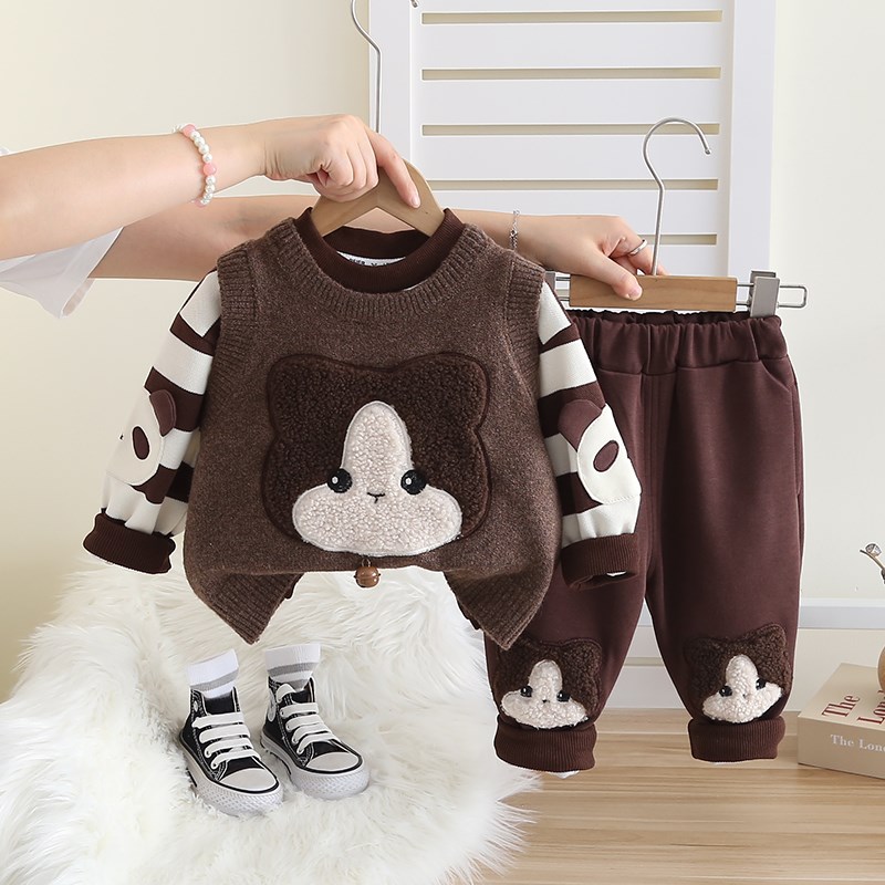 男童秋装套装宝宝春秋季小童卡通衣服2024新款婴儿童三件套时髦潮