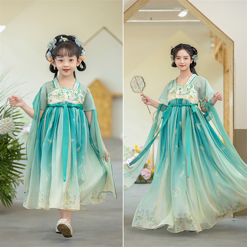 女童2024夏款亲子装襦裙中国风儿童古装刺绣唐装超仙连衣裙汉服