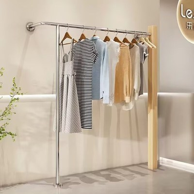 不锈钢实木服装展示架商用上墙侧挂衣架简约可定制网红女装店货架