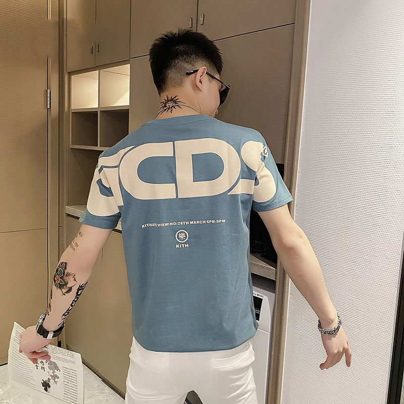 潮牌短袖男士ins网红痞帅个性圆领半袖t恤夏季男装2023新款体恤衫