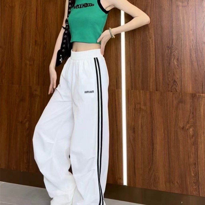 美式高街条纹速干阔腿运动裤女夏季新款宽松显瘦休闲工装长裤,女装/女士精品,休闲裤,淘宝优惠券,粉丝福利购,淘宝优惠卷