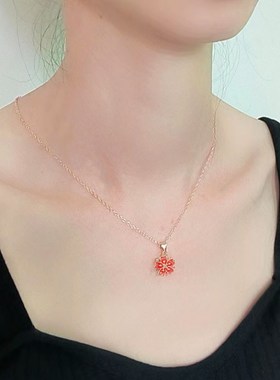 桃之夭夭项链女秋i季桃花轻奢小众高级气质设计感2023年新款锁骨