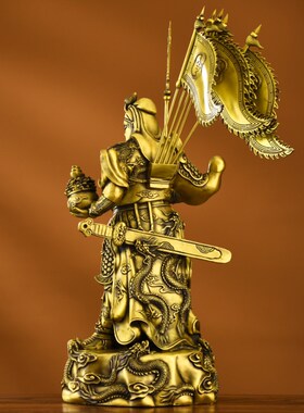 现货纯黄铜关公武财神关羽关二z爷铜像立刀九龙旗子店铺公司开业