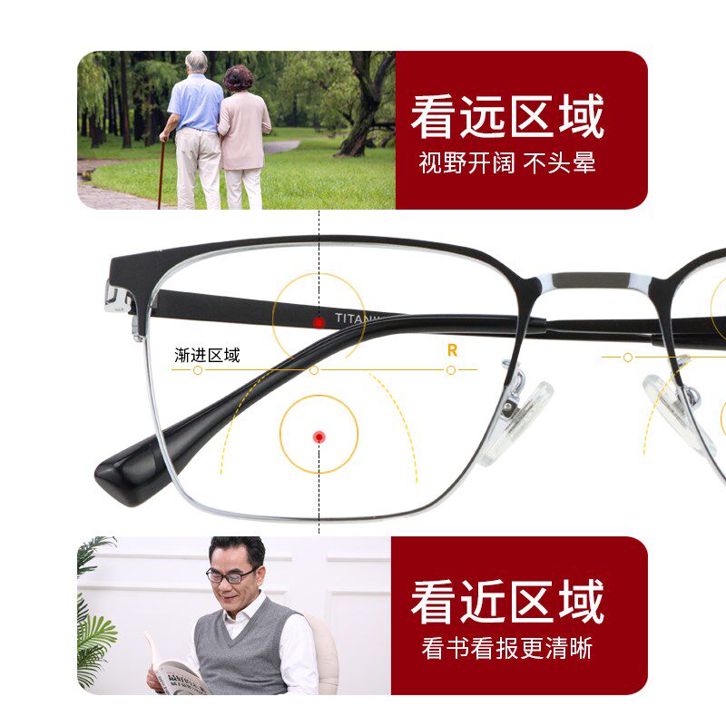 变色老花镜看远看近两用清新型多功能变焦平光一体渐变多焦眼镜