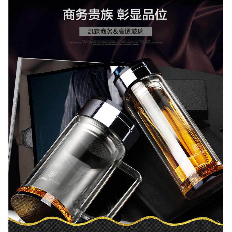 商务款过滤男水杯女士玻璃杯杯双层便携 盖情侣凯直霖细长带茶杯