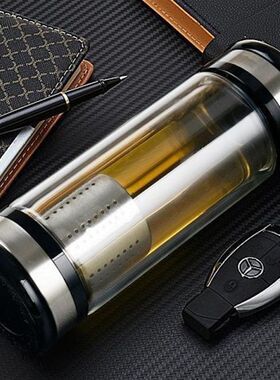 底部放茶叶的杯子男女p水杯玻璃杯双层双头带盖茶水分离过滤泡茶