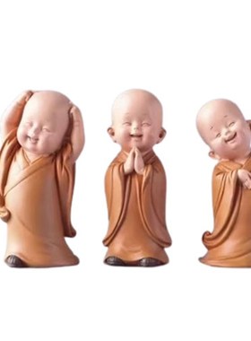 小沙弥小和尚摆件禅意盆景迷你佛系人物汽车载客厅茶桌装饰品一休