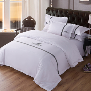 酒店床上用品四件套床单被套布草专用纯棉白色全棉星级宾馆床品白