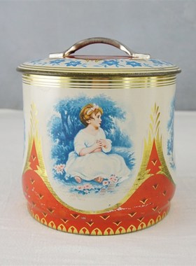 西洋收藏品 英国个人艺术家制作彩色图案印铁盒 收纳盒装饰摆件