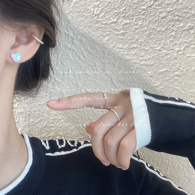 工厂销爱心耳钉女纯银针极光糖果色套装J夏季小众高级感简约小巧