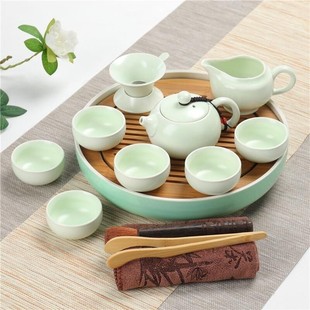 竹托盘干泡盘小茶台 陶瓷圆形茶盘简约功夫茶具家用排储水茶海日式