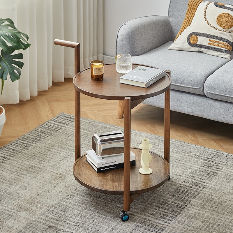 轻奢小户型滑轮家用实木边几双层推车角几民宿酒店可移动茶几沙发