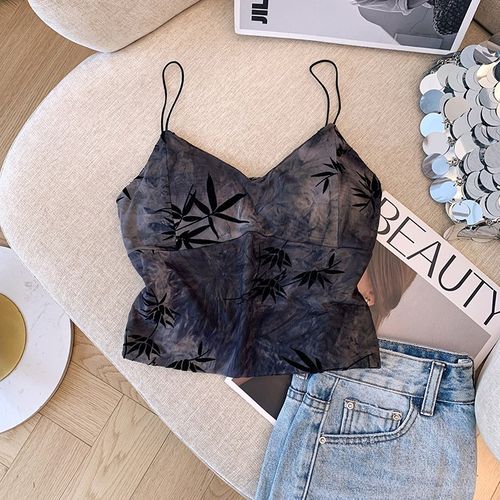 新中式国风竹子印花吊带背心女夏外穿设计感美背带胸垫.无袖上衣