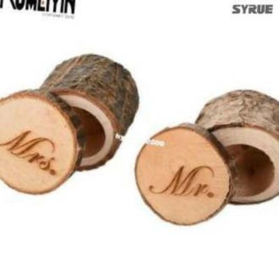 速发mantic 1Pair Mrs & Mr Wedding Ring Holder Wood Ring Pill