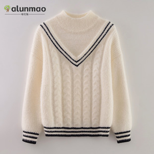 儿童毛衣女童男童学生假两件针织打底衫白色大童学院风上衣秋冬装