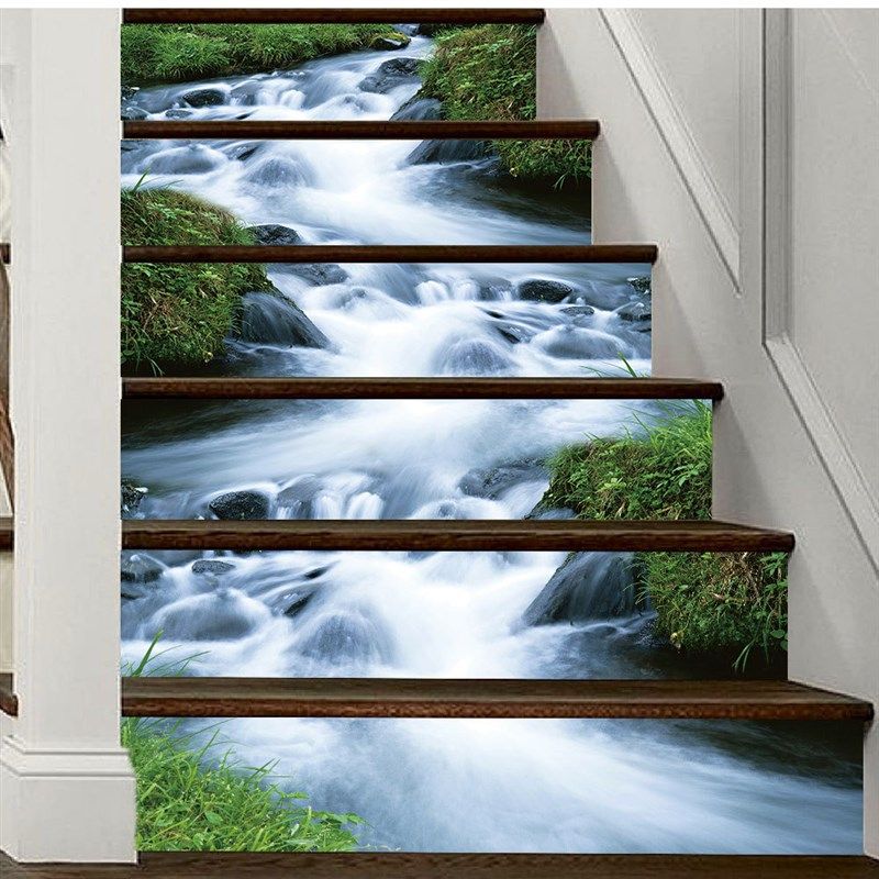 6步台阶楼梯地板贴纸小泉溪水自粘式美化装饰防水防污墙贴画定制,家居饰品,软装墙贴,淘宝优惠券,粉丝福利购,淘宝优惠卷