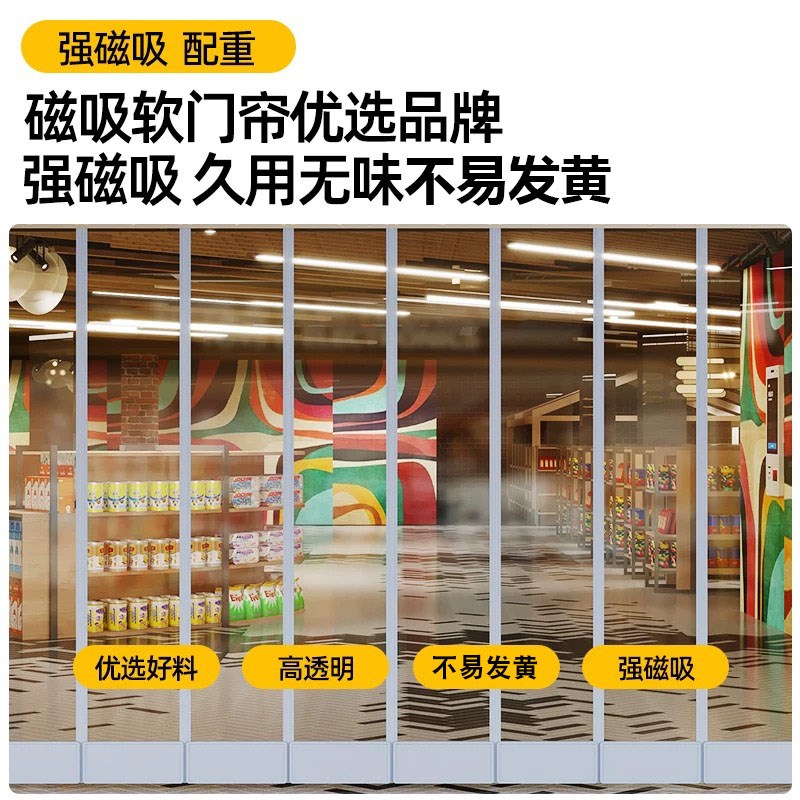 空调挡风帘店铺商用夏季隔热自吸磁吸软门帘PNVC塑料透明隔断皮帘