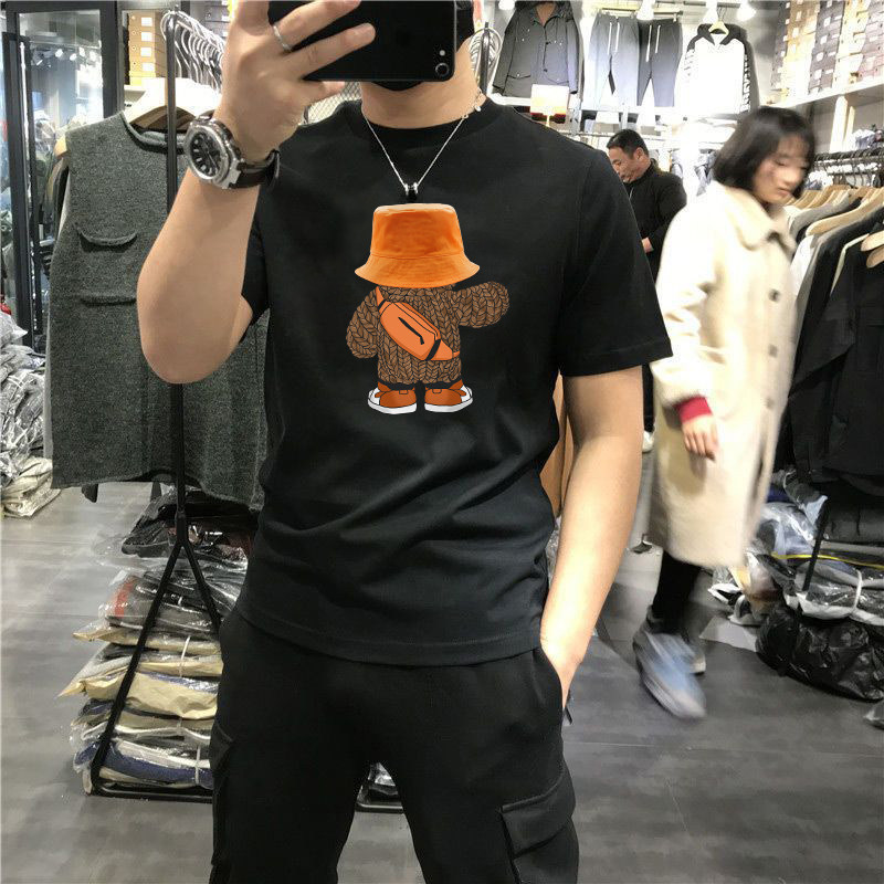香港潮牌夏季新款短袖T恤男士港风百搭休闲半袖宽松小熊印花上衣