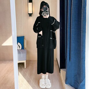 套装 洋气开衫 大码 时尚 时髦毛衣打底针织连衣裙秋冬 上衣秋款 孕妇装