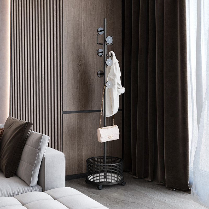 儿童小型挂衣架立式落地衣架卧室衣帽架可移动收纳篮衣服架子挂包