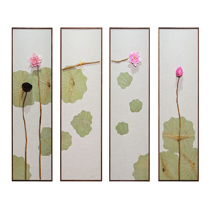 挂画实物养生馆装饰品新中式花卉客厅餐厅墙面壁画四联沙发背景墙