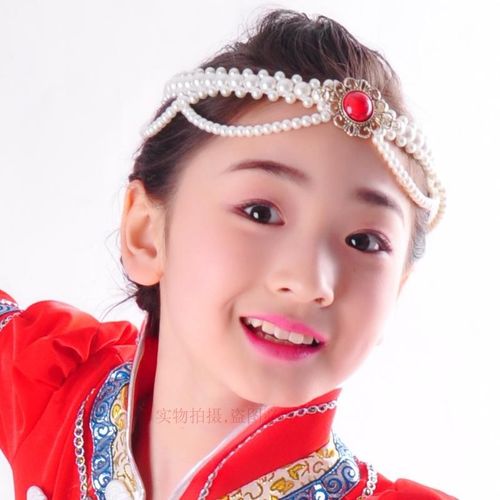 蒙古女族头饰女童表演演出女成人手工串珠蒙族舞蹈头饰白色新款