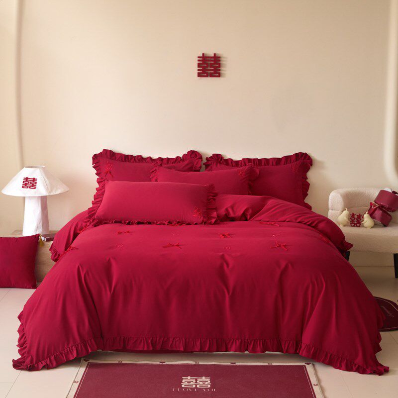 法式浪漫结婚四件套大红色婚庆被套新婚陪嫁床上用品婚房喜被床单,床上用品,婚庆床品套件,淘宝优惠券,粉丝福利购,淘宝优惠卷