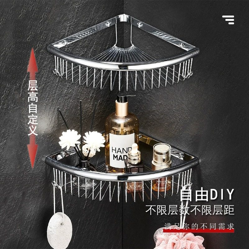 浴室三角置物架全铜卫生间淋浴房壁挂式转角收纳架三角网篮免打孔