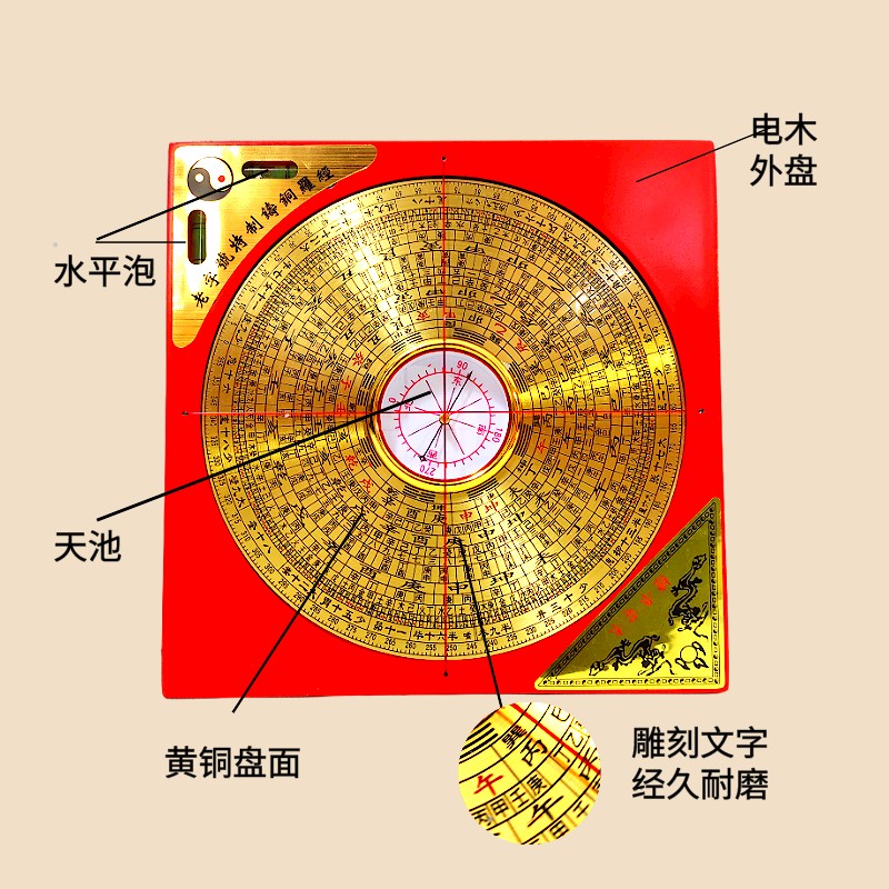 网红罗盘看风水盘高精度罗经入门纯铜综合盘指南针随身八卦小摆件