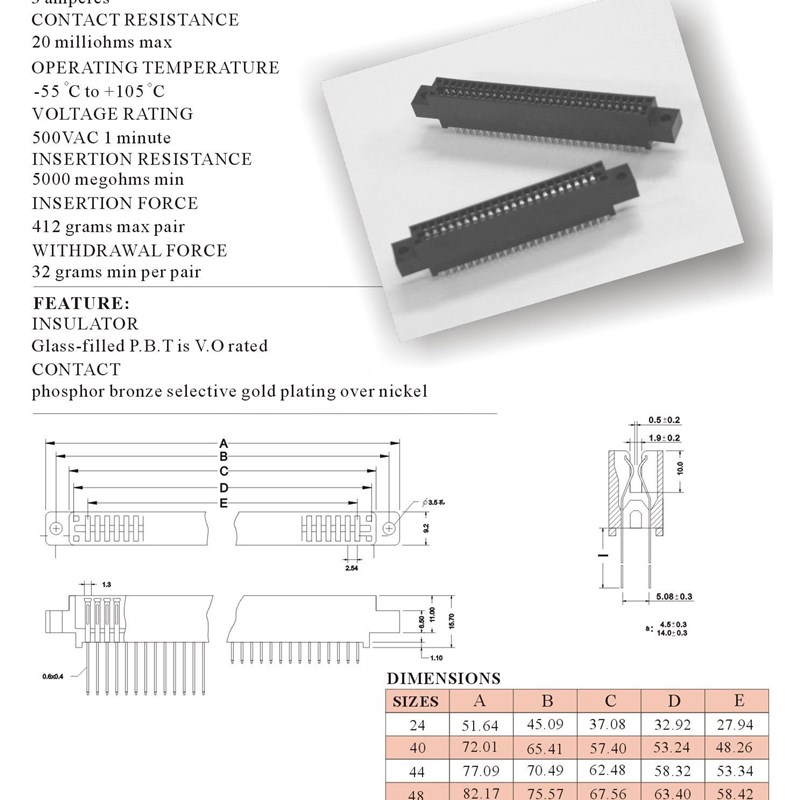 5pcs Edge Connector Slot 2.54 mm Pitch 24 44 48 50 56 60 72
