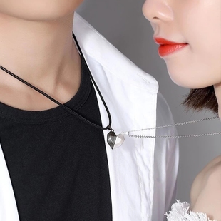 2Pcs 推荐 Pendant Couple Necklace Heart Magnetic Lovers Dista