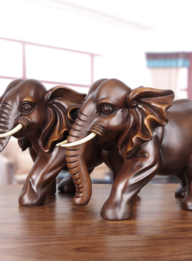 高端实木雕招财大象摆件一对开业礼品客厅玄关电视酒柜办公室桌装