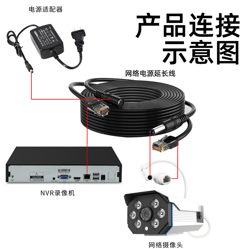 工厂销网络监控带电源一体线室外摄像头J二合一网线视频线带水晶