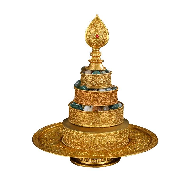 纯铜小号曼扎盘带托盘卡为金色经典款佛具用品精致桌面摆件家用,家居饰品,桌面摆件,淘宝优惠券,粉丝福利购,淘宝优惠卷