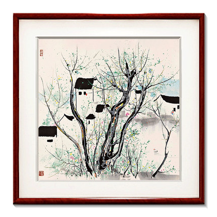 吴冠中水墨画新中式现代客厅装饰画餐厅饭厅挂画卧室壁画中国风