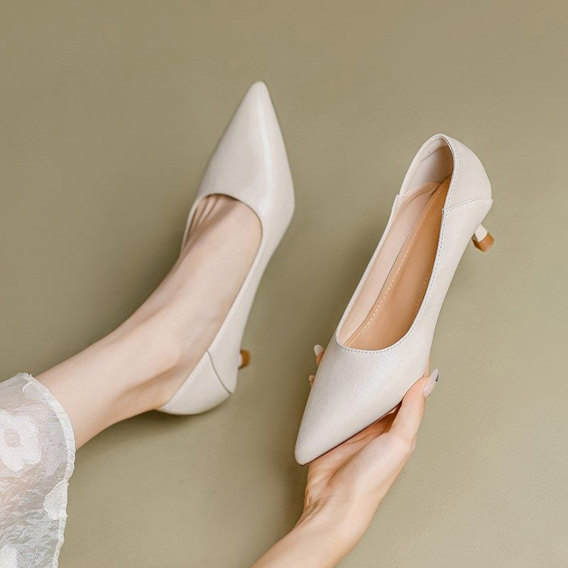 软皮裸色高跟鞋女细跟法式3厘米小跟不累脚浅口尖头上班面试单鞋,女鞋,浅口单鞋,淘宝优惠券,粉丝福利购,淘宝优惠卷