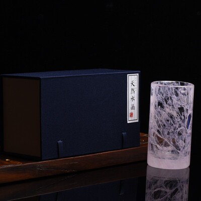 原矿石材粉色水晶杯女士款绿茶杯高杯喝茶牛奶杯水杯茶杯新款