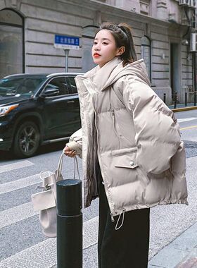 轻薄羽绒服女冬季宽松外套2023新款爆I款时尚棉服小个子连帽面包