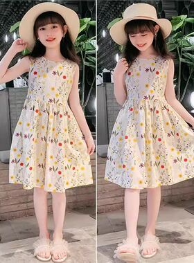 潮牌1212女童连衣裙夏装新款碎花纯棉裙子宝宝吊带裙小女孩公主裙