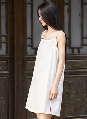 棉麻吊带裙女2024新款内搭打底裙夏季薄款L连衣裙纯色简约中裙衬