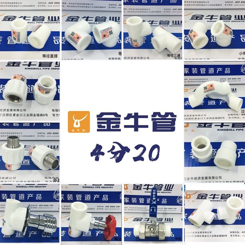 金牛管业白色PPR冷热水管配件4分20家装热熔接头武汉三通内丝弯头