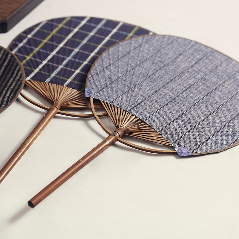 日式和风布面团扇 夏季手工纨扇宫风子纸扇竹 中国扇棉麻双面圆扇